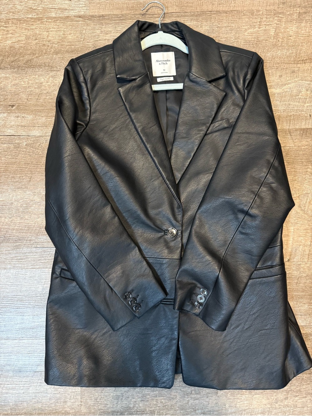 Abercrombie & Fitch Black Faux Leather Single-Button Blazer